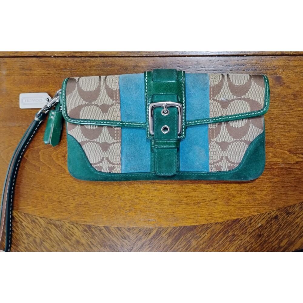 Vintage Coach Signature Canvas Wrislet leather trim